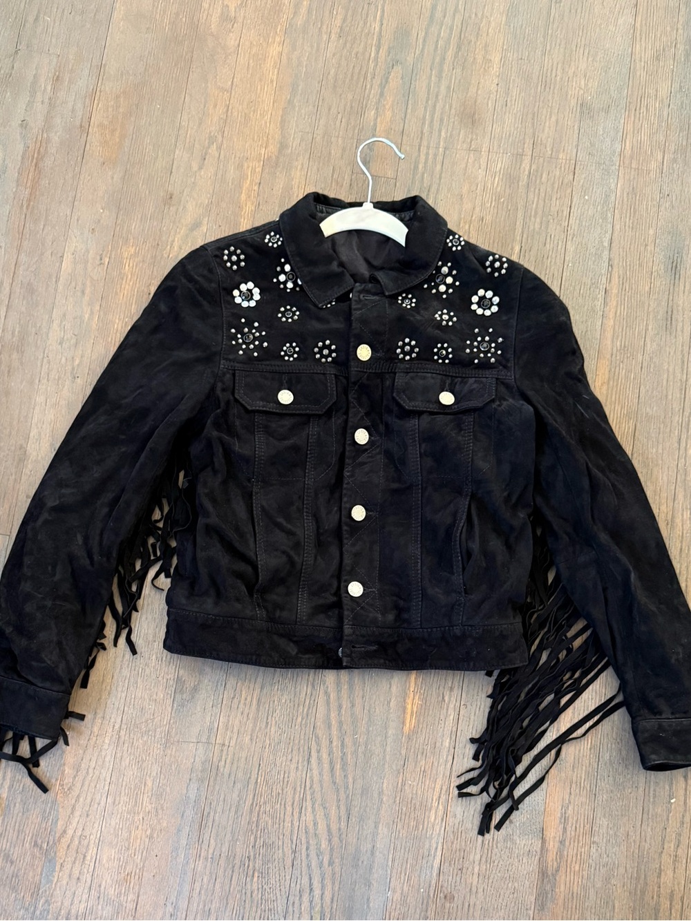 Zadig & Voltaire Black Studded Fringe Suede Jean Jacket